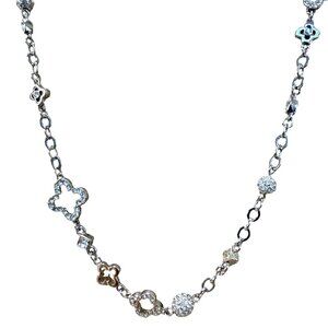Silver-Tone Long Necklace With Spade-Style Charms & Crystal Accents 32-Inch Chai